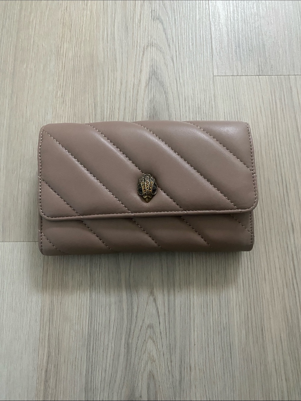 Kurt Geiger Quilted Leather Wallet in Mauve-Taupe with Gold Crest